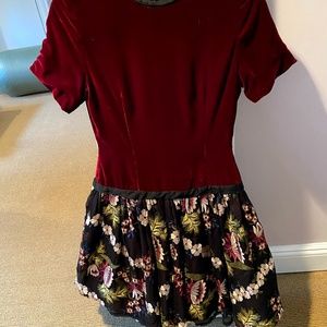 Velvet special occasion a-line embroidered dress